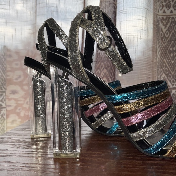 Cape Robbin glittery lucite block heel sandal Sz 7.5 - Picture 4 of 6